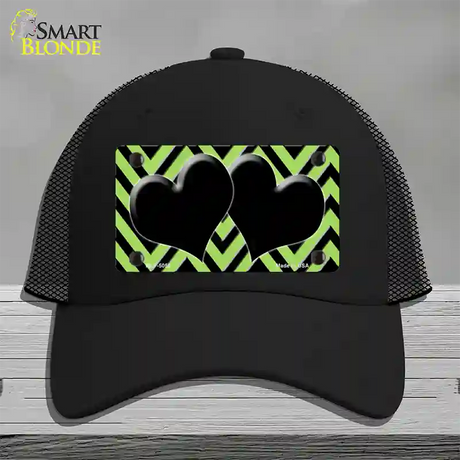 Lime Green Black Chevon Hearts Novelty License Plate Hat Mesh / Black