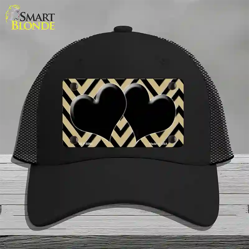 Gold Black Chevon Hearts Novelty License Plate Hat Mesh / Black