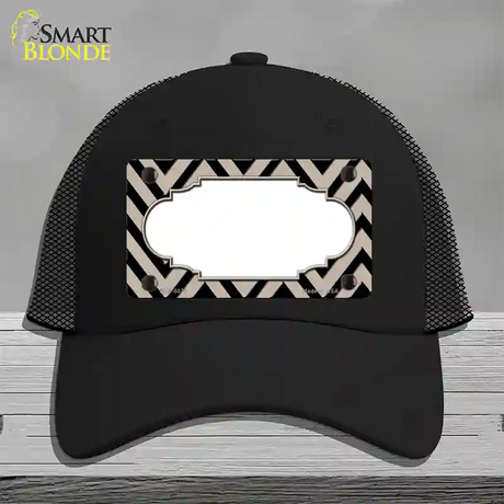 Tan Black Chevron Scallop Novelty License Plate Hat Mesh / Black