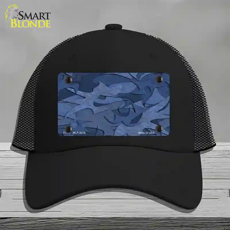 Camouflage Solid Blue Novelty License Plate Hat Mesh / Black