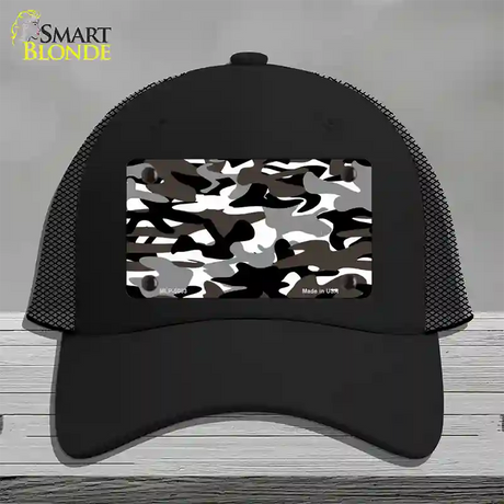 Black And White Camouflage Novelty License Plate Hat Mesh / Black