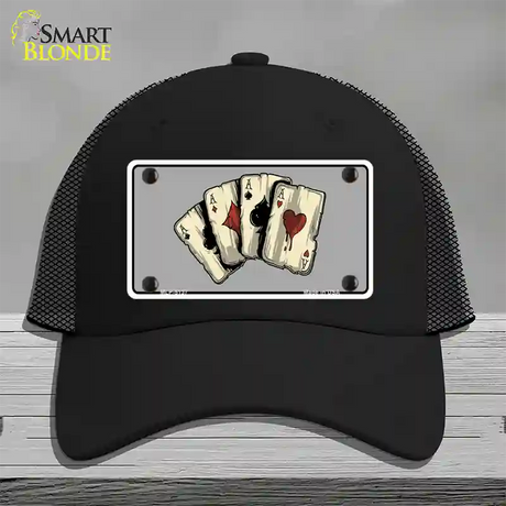 Four Aces Cards Novelty License Plate Hat Mesh / Black