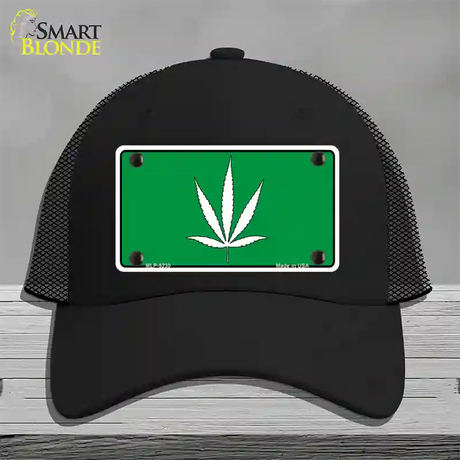 Marijuana Leaf Novelty License Plate Hat Mesh / Black