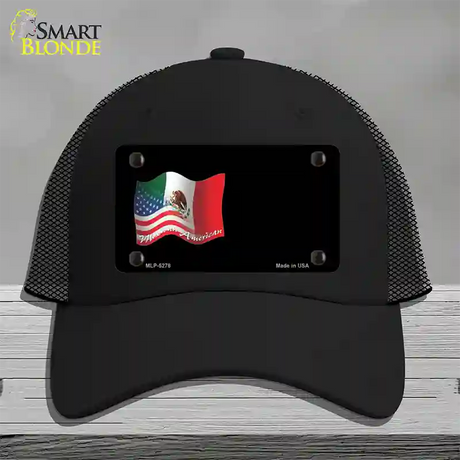 Mexican American Flag Offset Novelty License Plate Hat Mesh / Black