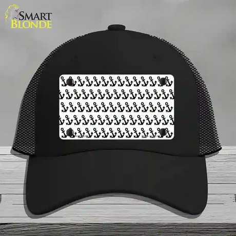 White Black Anchor Novelty License Plate Hat Mesh / Black