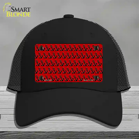 Red Black Anchor Novelty License Plate Hat Mesh / Black