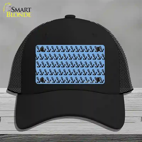 Light Blue Black Anchor Novelty License Plate Hat Mesh / Black