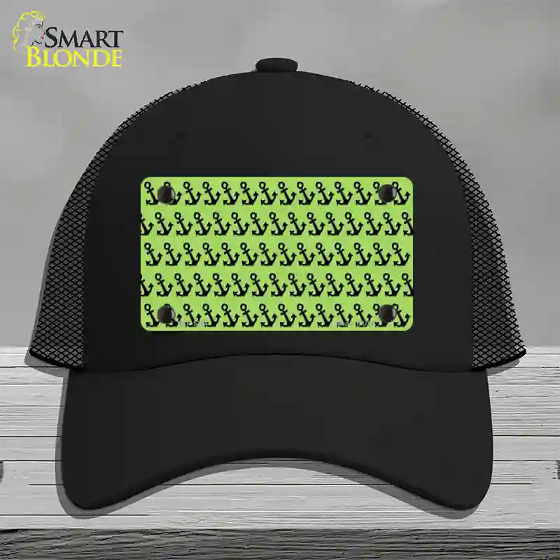 Lime Green Black Anchor Novelty License Plate Hat Mesh / Black
