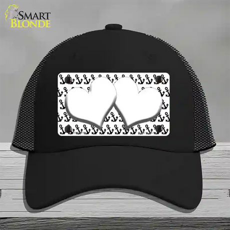 White Black Anchor White Heart Center Novelty License Plate Hat Mesh / Black