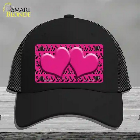 Pink Black Anchor Pink Heart Center Novelty License Plate Hat Mesh / Black