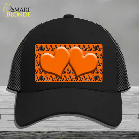 Orange Black Anchor Orange Heart Center Novelty License Plate Hat Mesh / Black