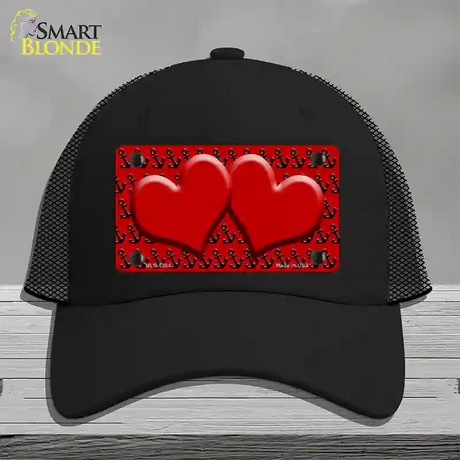 Red Black Anchor Red Heart Center Novelty License Plate Hat Mesh / Black