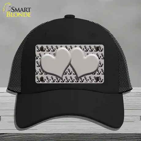 Grey Black Anchor Grey Heart Center Novelty License Plate Hat Mesh / Black