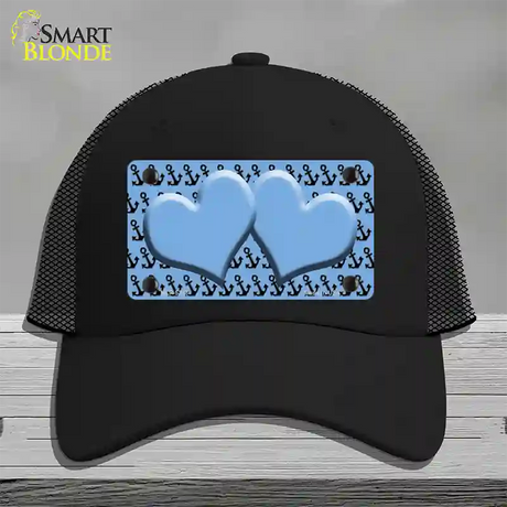 Light Blue Black Anchor Light Blue Heart Center Novelty License Plate Hat Mesh / Black