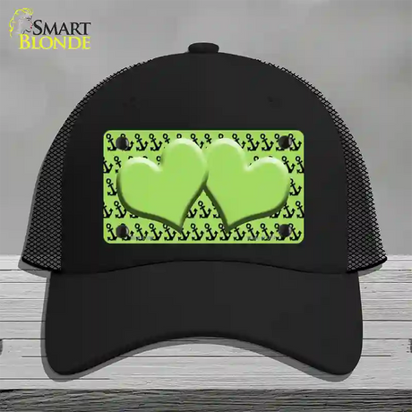 Lime Green Black Anchor Lime Green Heart Center Novelty License Plate Hat Mesh / Black