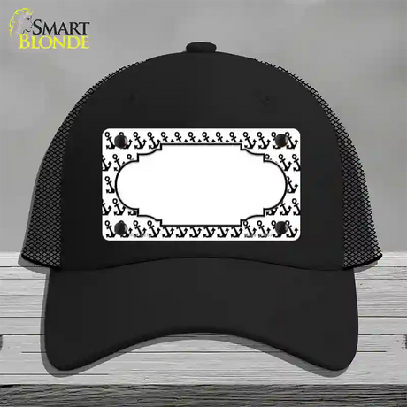 White Black Anchor Scallop Center Novelty License Plate Hat Mesh / Black