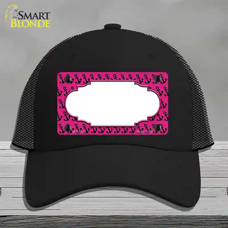 Pink Black Anchor Scallop Center Novelty License Plate Hat Mesh / Black