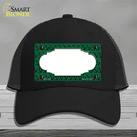 Green Black Anchor Scallop Center Novelty License Plate Hat Mesh / Black