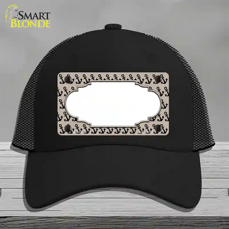 Tan Black Anchor Scallop Center Novelty License Plate Hat Mesh / Black