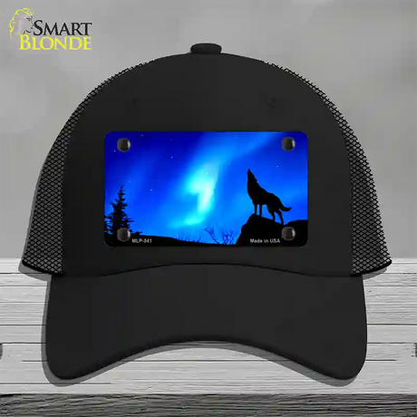 Wolf Howling Novelty License Plate Hat Mesh / Black