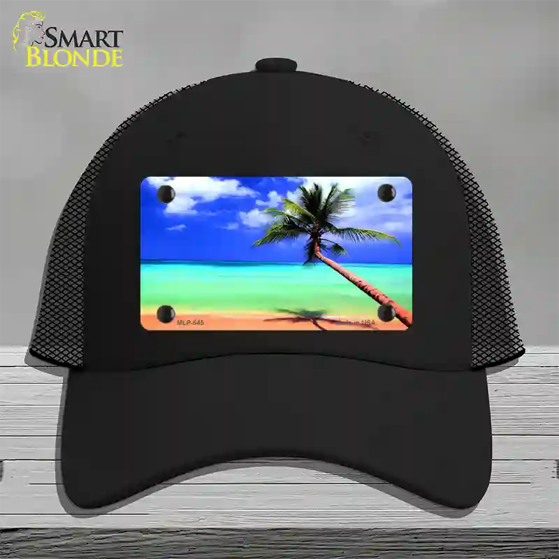 Ocean Sunrise Novelty License Plate Hat Mesh / Black