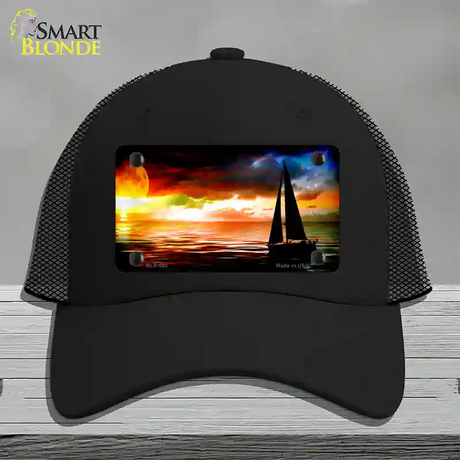 Sailboat Novelty License Plate Hat Mesh / Black