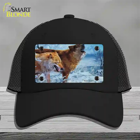 Wintertime Wolf Novelty License Plate Hat Mesh / Black