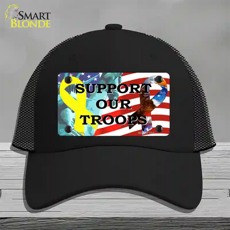 Support Our Troops Ribbon Novelty License Plate Hat Mesh / Black