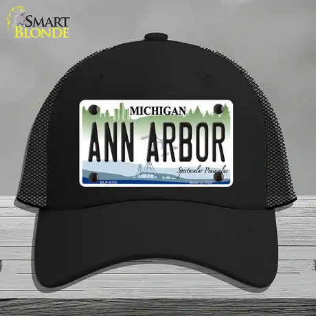 Ann Arbor Michigan Novelty License Plate Hat Mesh / Black