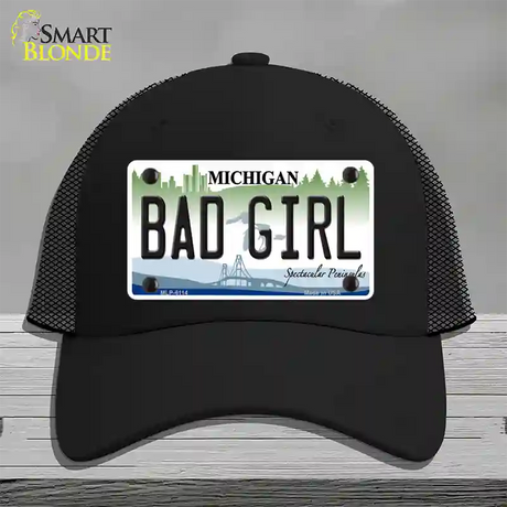 Bad Girl Michigan Novelty License Plate Hat Mesh / Black