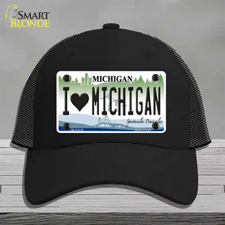 I Love Michigan Novelty License Plate Hat Mesh / Black