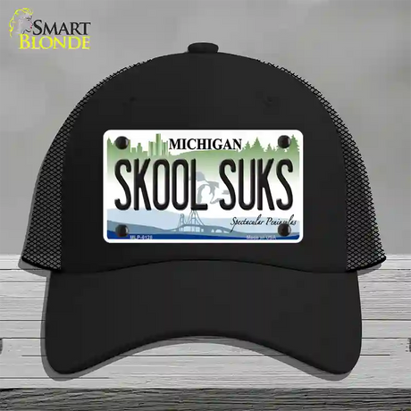 Skool Suks Michigan Novelty License Plate Hat Mesh / Black