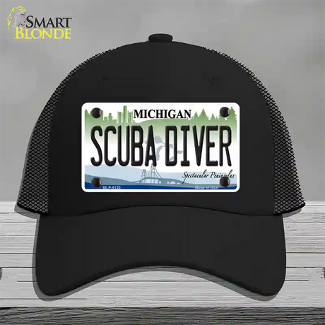 Scuba Diver Michigan Novelty License Plate Hat Mesh / Black