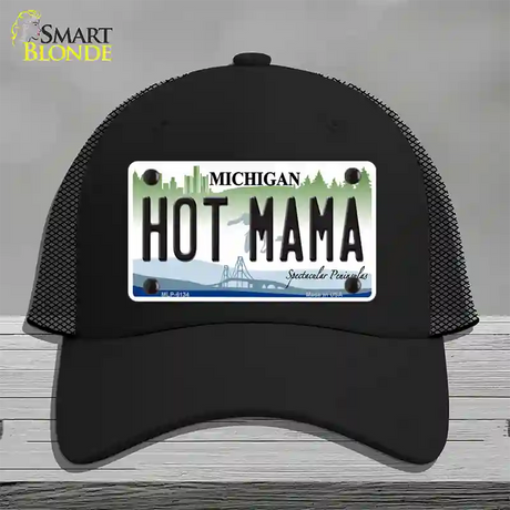 Hot Mama Michigan Novelty License Plate Hat Mesh / Black