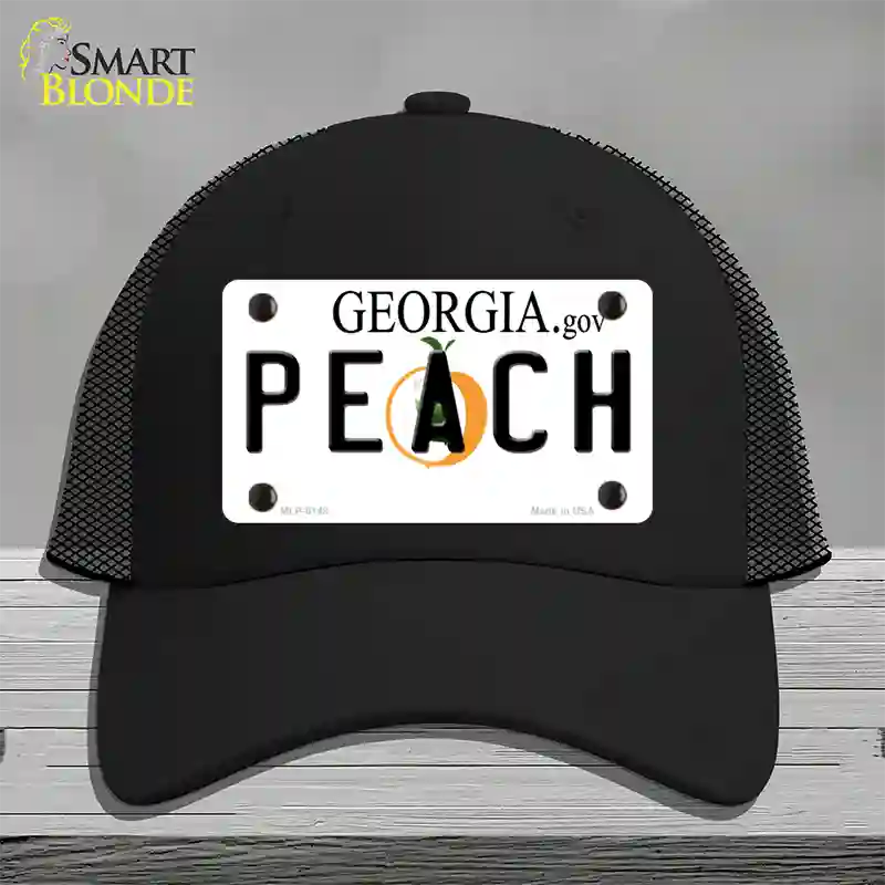 Peach Georgia Novelty License Plate Hat Mesh / Black