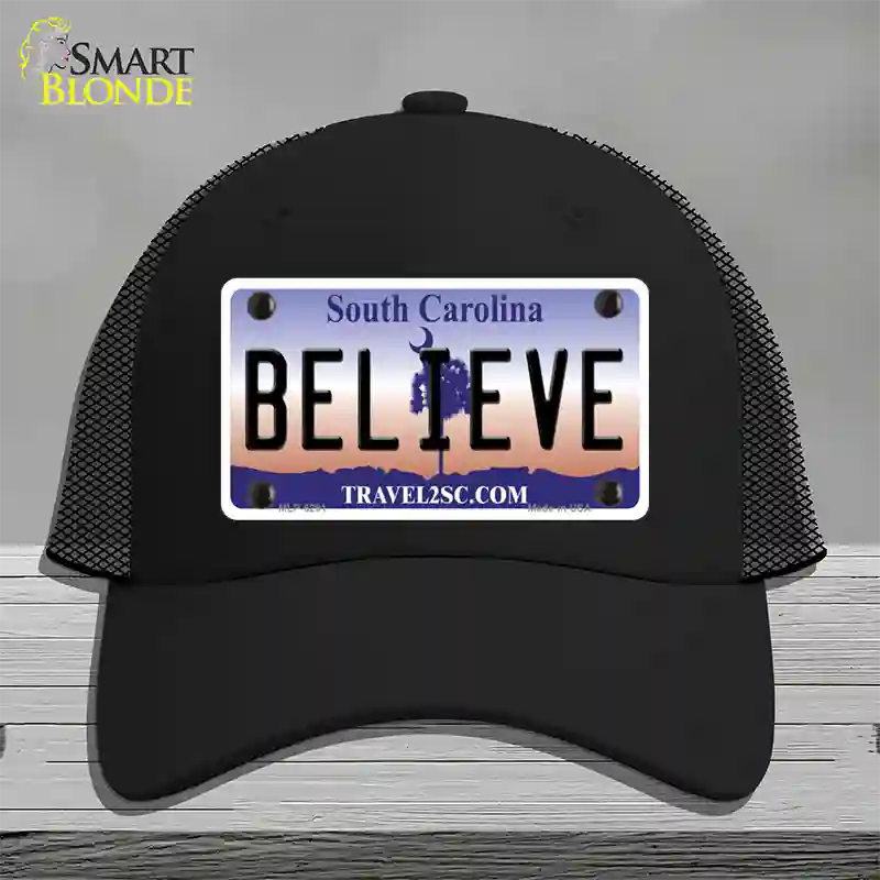 Believe South Carolina Novelty License Plate Hat Mesh / Black