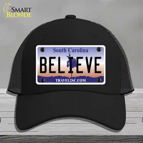 Believe South Carolina Novelty License Plate Hat Mesh / Black