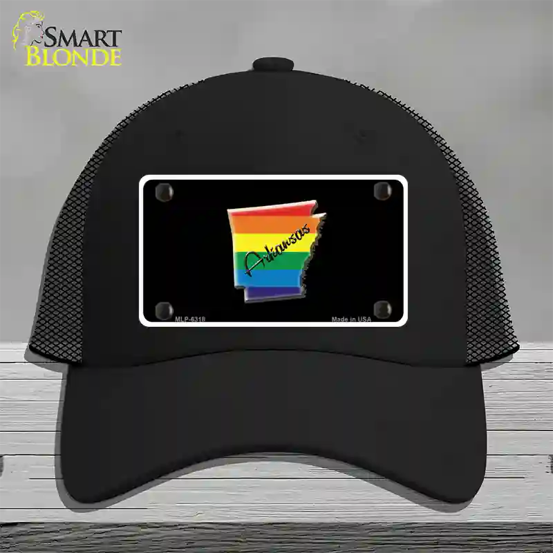 Arkansas Rainbow Novelty License Plate Hat Mesh / Black