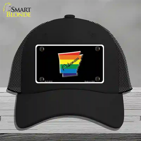 Arkansas Rainbow Novelty License Plate Hat Mesh / Black