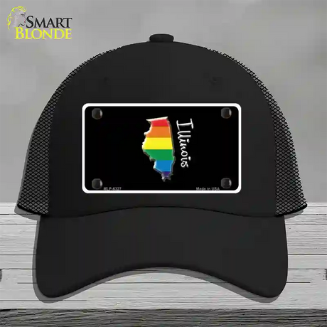 Illinois Rainbow Novelty License Plate Hat Mesh / Black