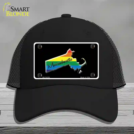 Massachusetts Rainbow Novelty License Plate Hat Mesh / Black