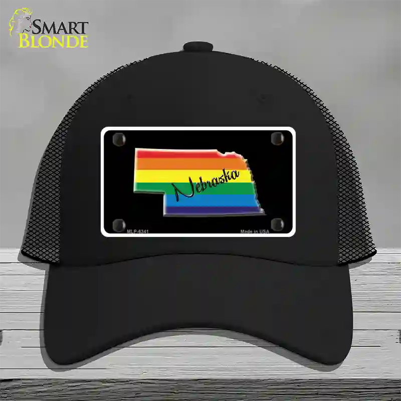 Nebraska Rainbow Novelty License Plate Hat Mesh / Black