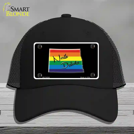 North Dakota Rainbow Novelty License Plate Hat Mesh / Black