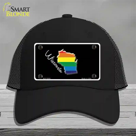 Wisconsin Rainbow Novelty License Plate Hat Mesh / Black