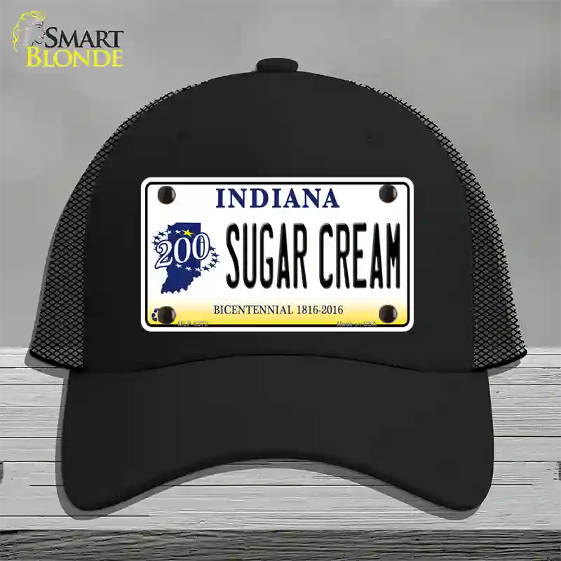 Sugar Cream Indiana Novelty License Plate Hat Mesh / Black