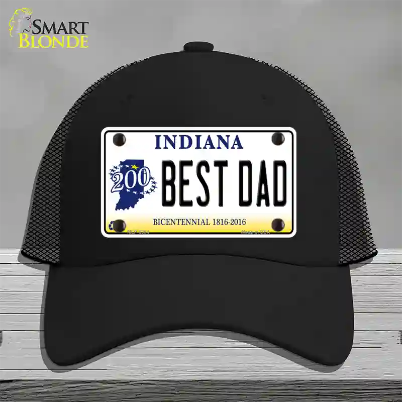 Best Dad Indiana Bicentennial Novelty License Plate Hat Mesh / Black