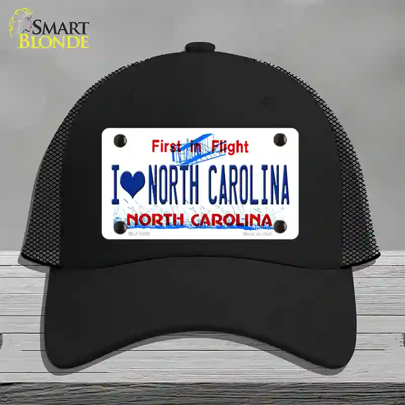 I Love North Carolina Novelty License Plate Hat Mesh / Black