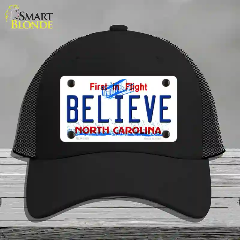 Believe North Carolina Novelty License Plate Hat Mesh / Black