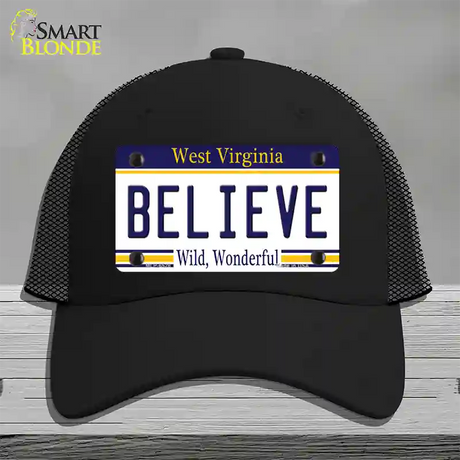 Believe West Virginia Novelty License Plate Hat Mesh / Black