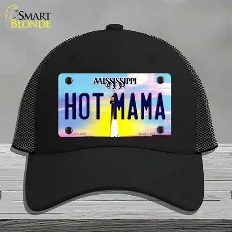 Hot Mama Mississippi Novelty License Plate Hat Mesh / Black